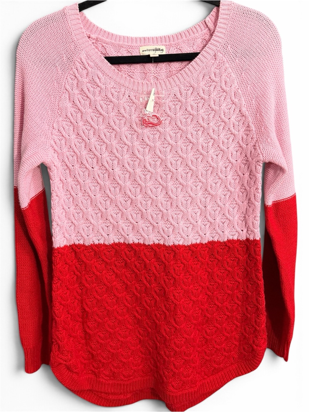 Style & Co. Pink and Red Colorblock Cable-Knit Scoop Sweater